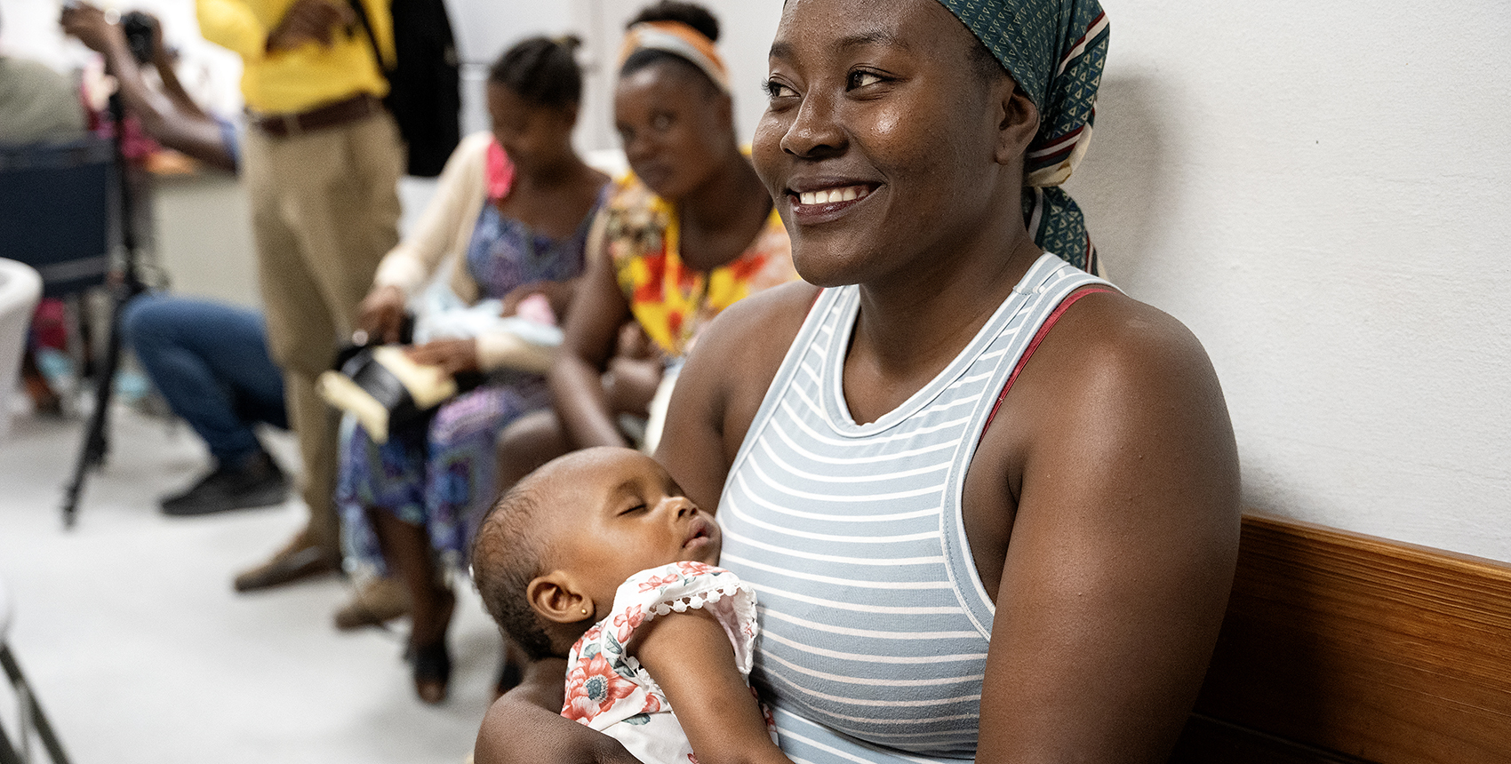 Woman with infant in hospital in Haiti