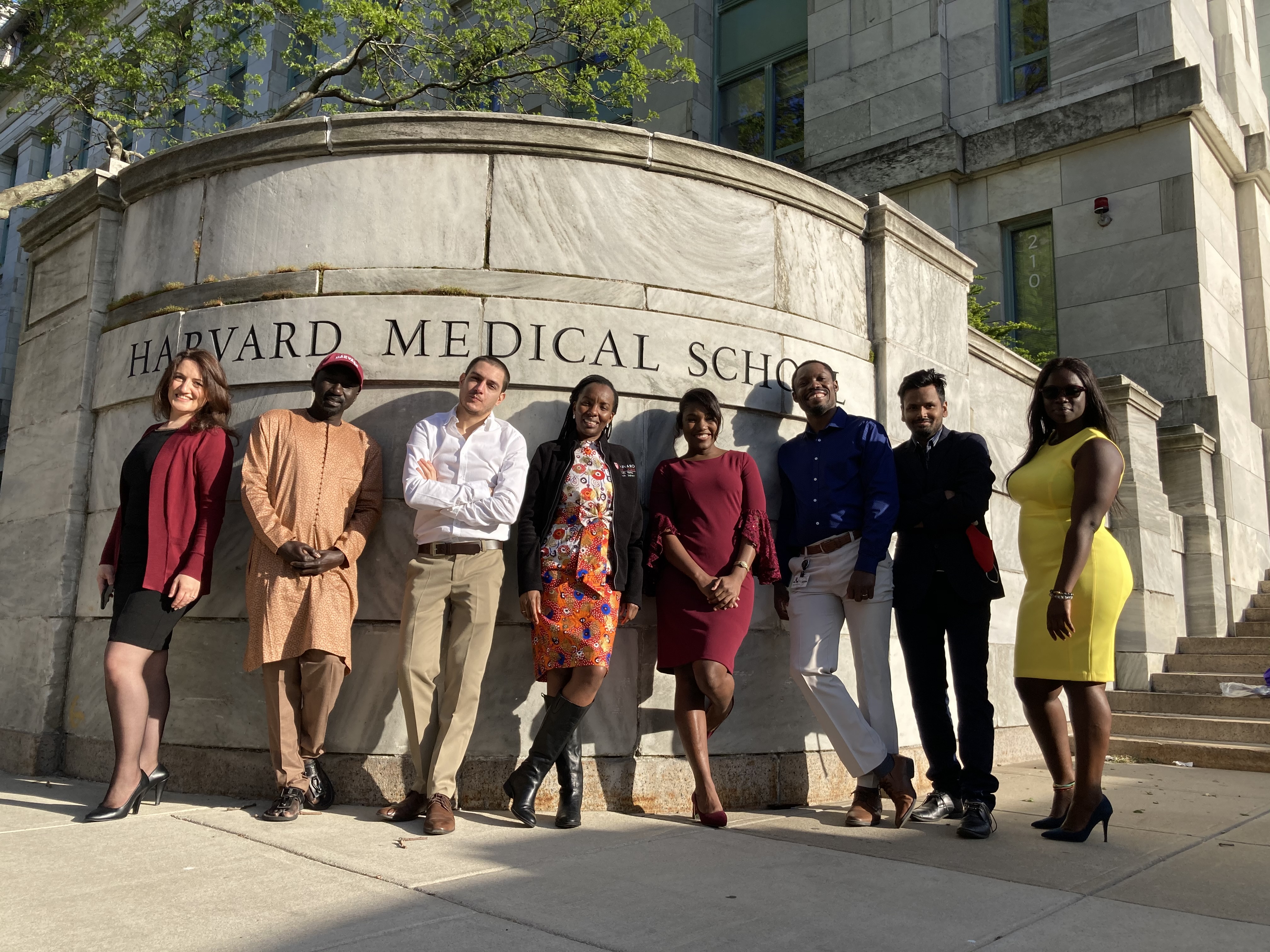 Class of 2020 outside Harvard Medical School sign