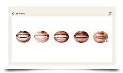 a line of five smiling mouths
