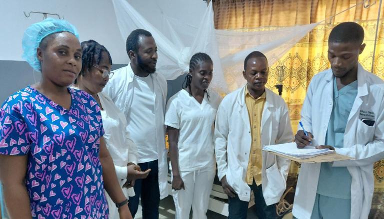 Health care workers talking