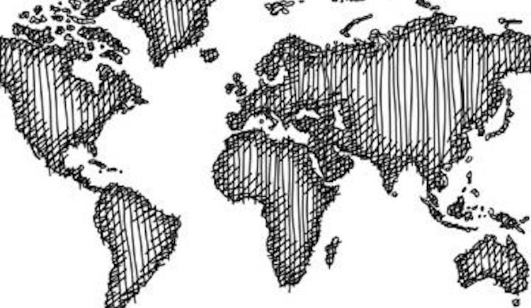 Line drawing of world map